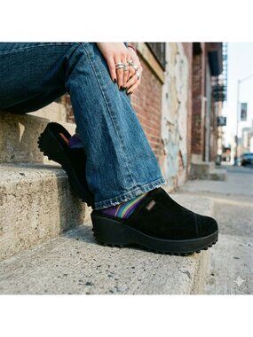 Vintage 90s Rocket Dog Platform Clogs Black Suede Chunky Grunge Y2K Womens 11